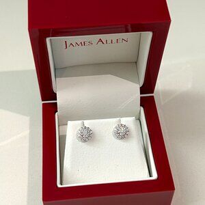 Certified 14K White Gold Halo Created Diamond Ear Studs 0.75 CTW, F - G